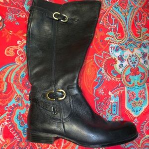 Naturalizer Black Leather Wide Calf Boots Jennings